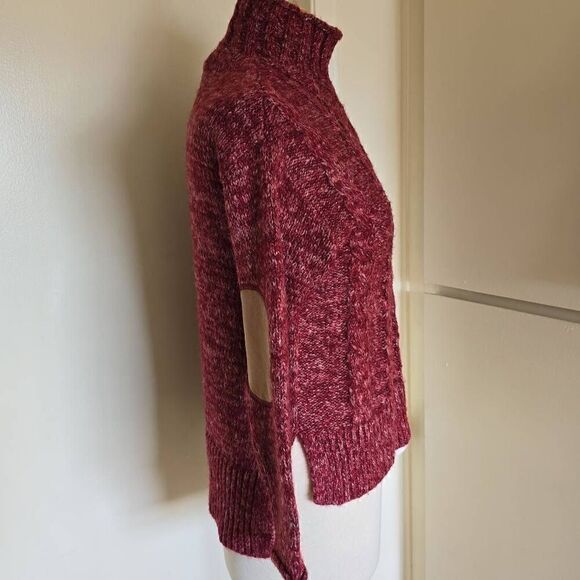 Forever 21 Multi Berry Turtleneck Cable knit sweater with ultrasuede elbow patch - Picture 3 of 6